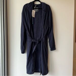 Dude Robe Mens L/XL Navy Hooded Belted Pockets Lounge Cotton Terry Towel GIFTING